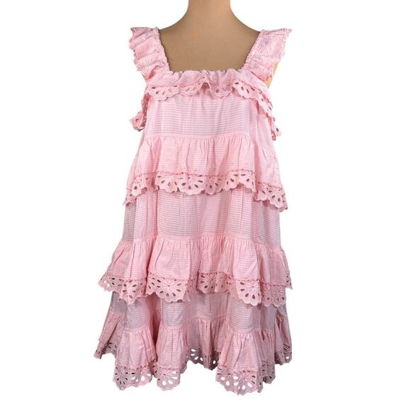 Innika Choo Schiffli Frill Mini Dress 3 US Size 12 Pink Eyelet Lace - Picture 5 of 12